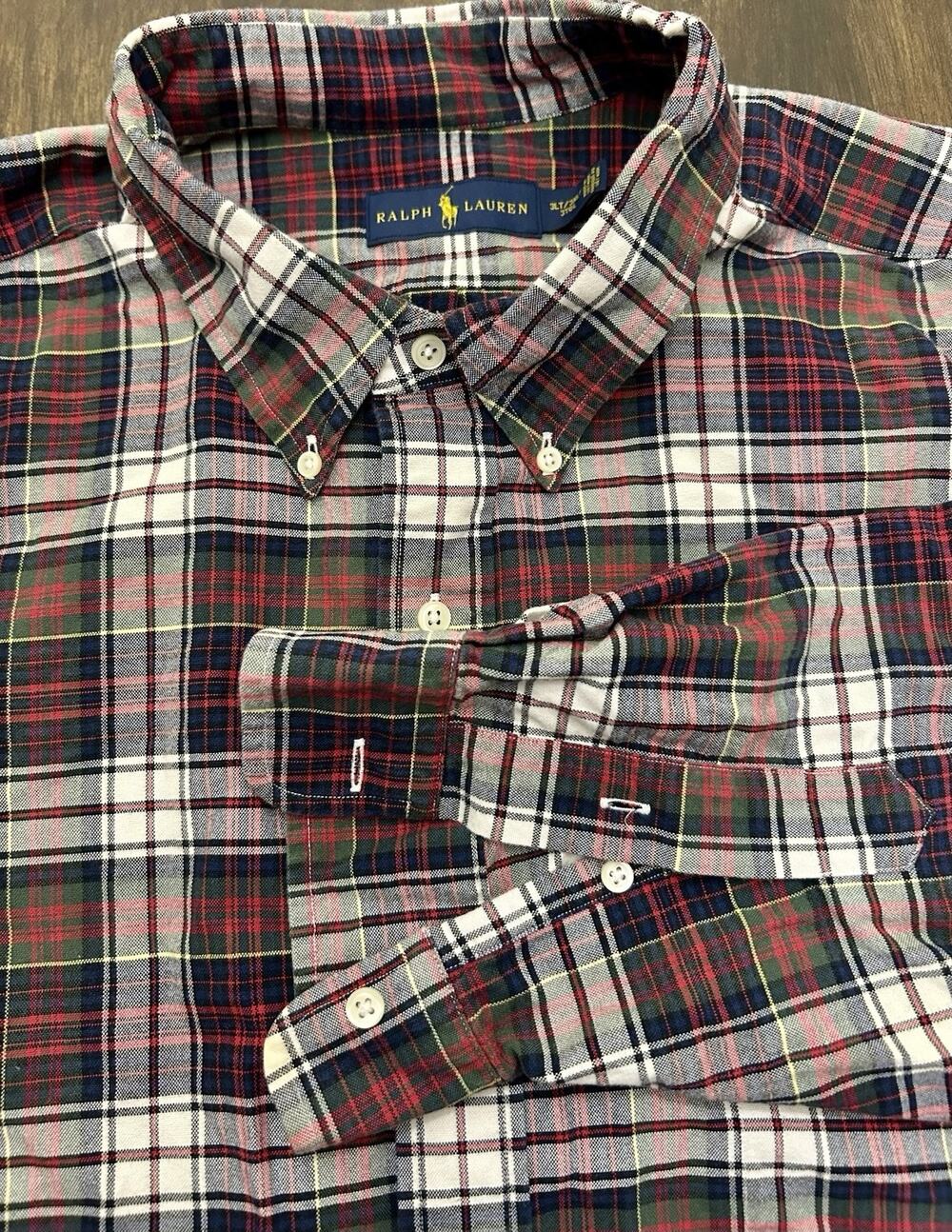 Polo Ralph Lauren 3XLT Red Black Plaid Shirt Long Sleeve Classic Fit Button Down